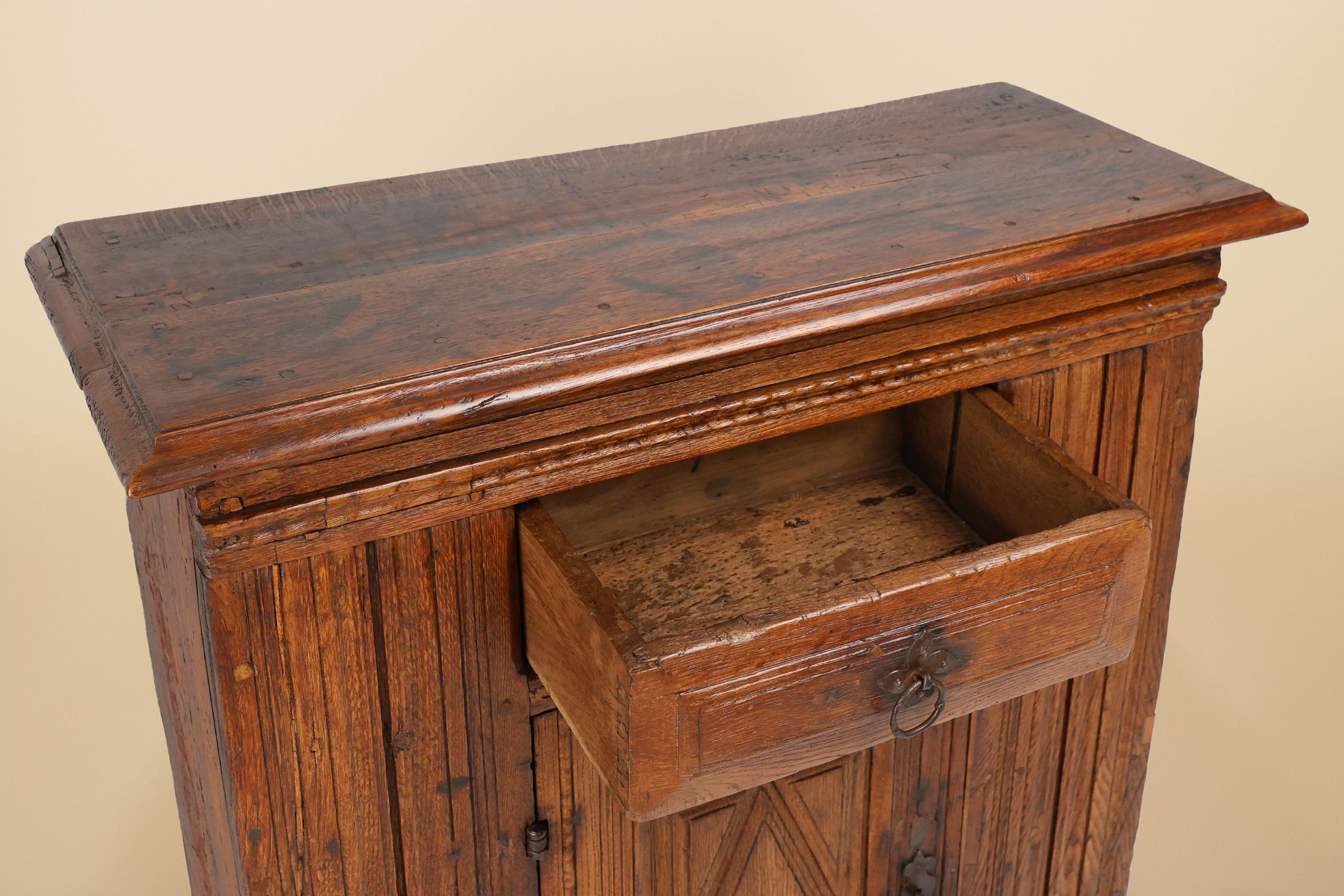 16th Century Belgian hand carved single door cabinet in full oakthumbnail